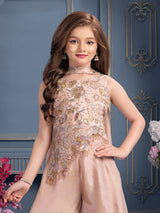 Light onion pink shimmer crepe silk girls palazzo suit