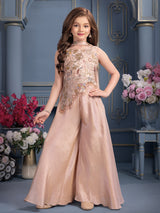 Light onion pink shimmer crepe silk girls palazzo suit