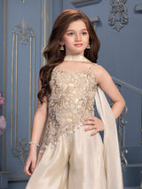 Cream shimmer crepe silk girls palazzo suit