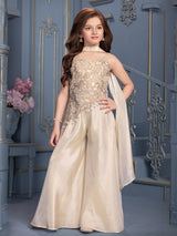 Cream shimmer crepe silk girls palazzo suit