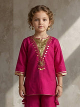 Rani pink embellished cotton silk girls salwar suit