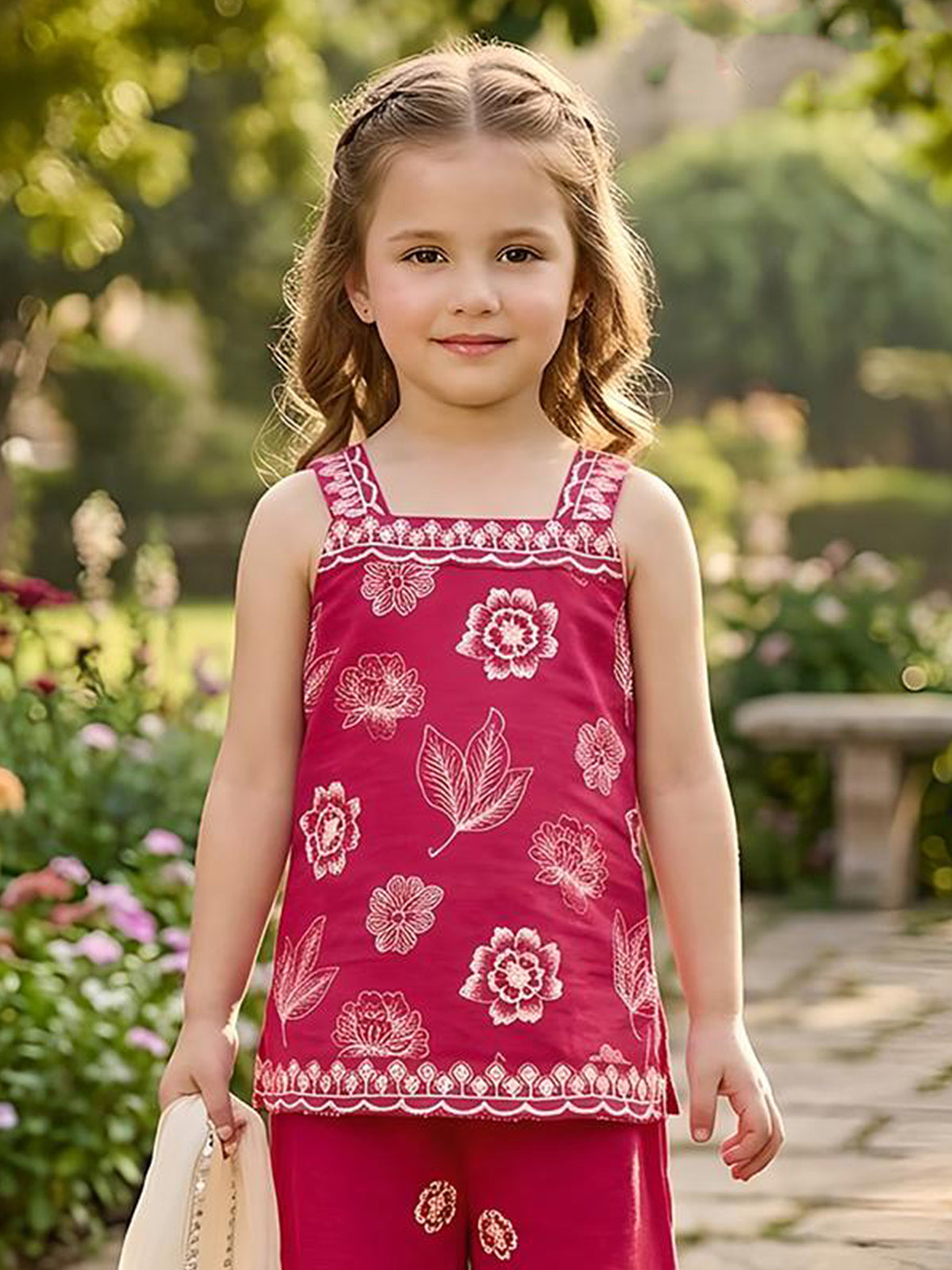 Rani pink cotton silk girls palazzo suit