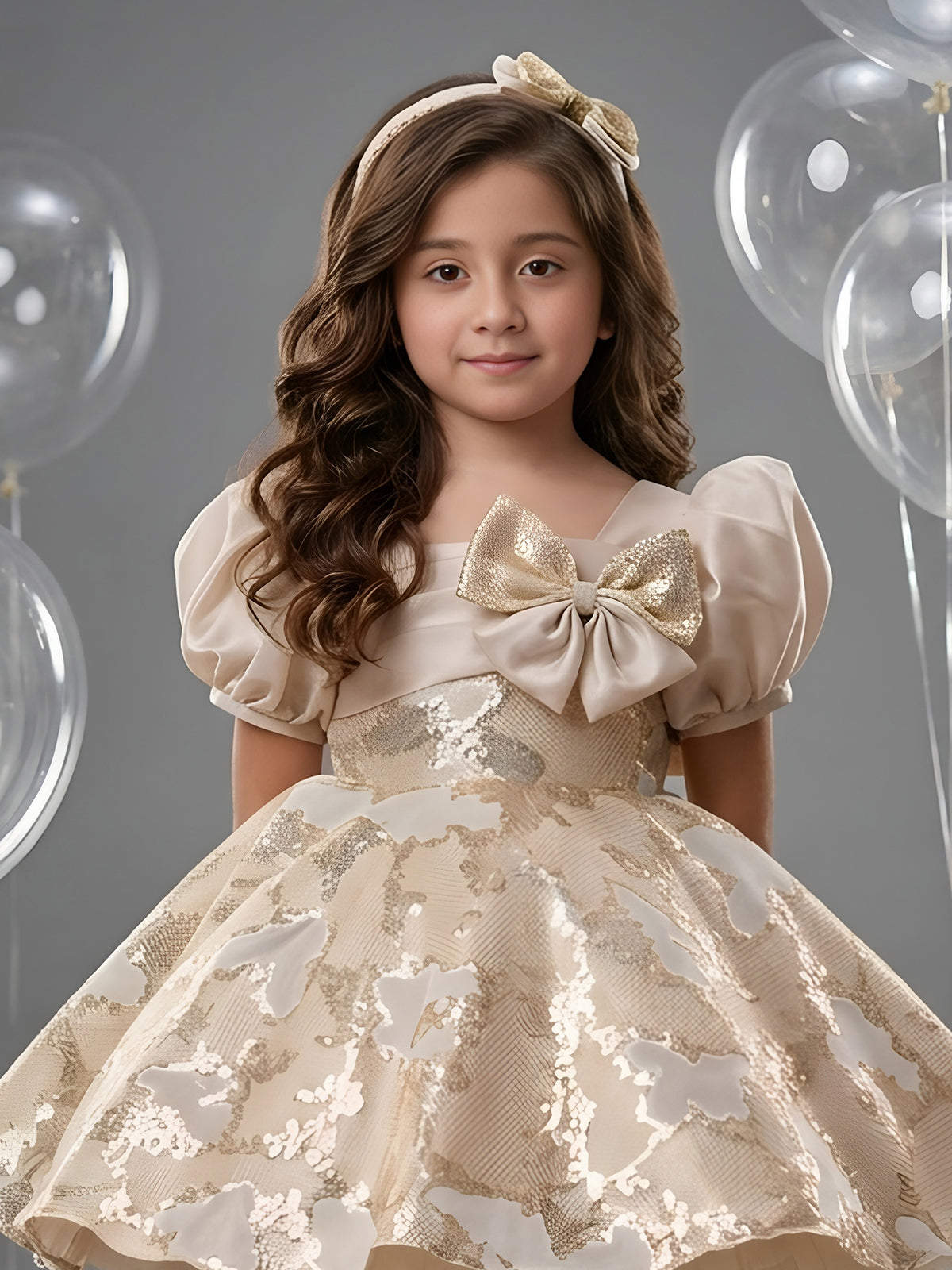 Cream zari flare girls frock