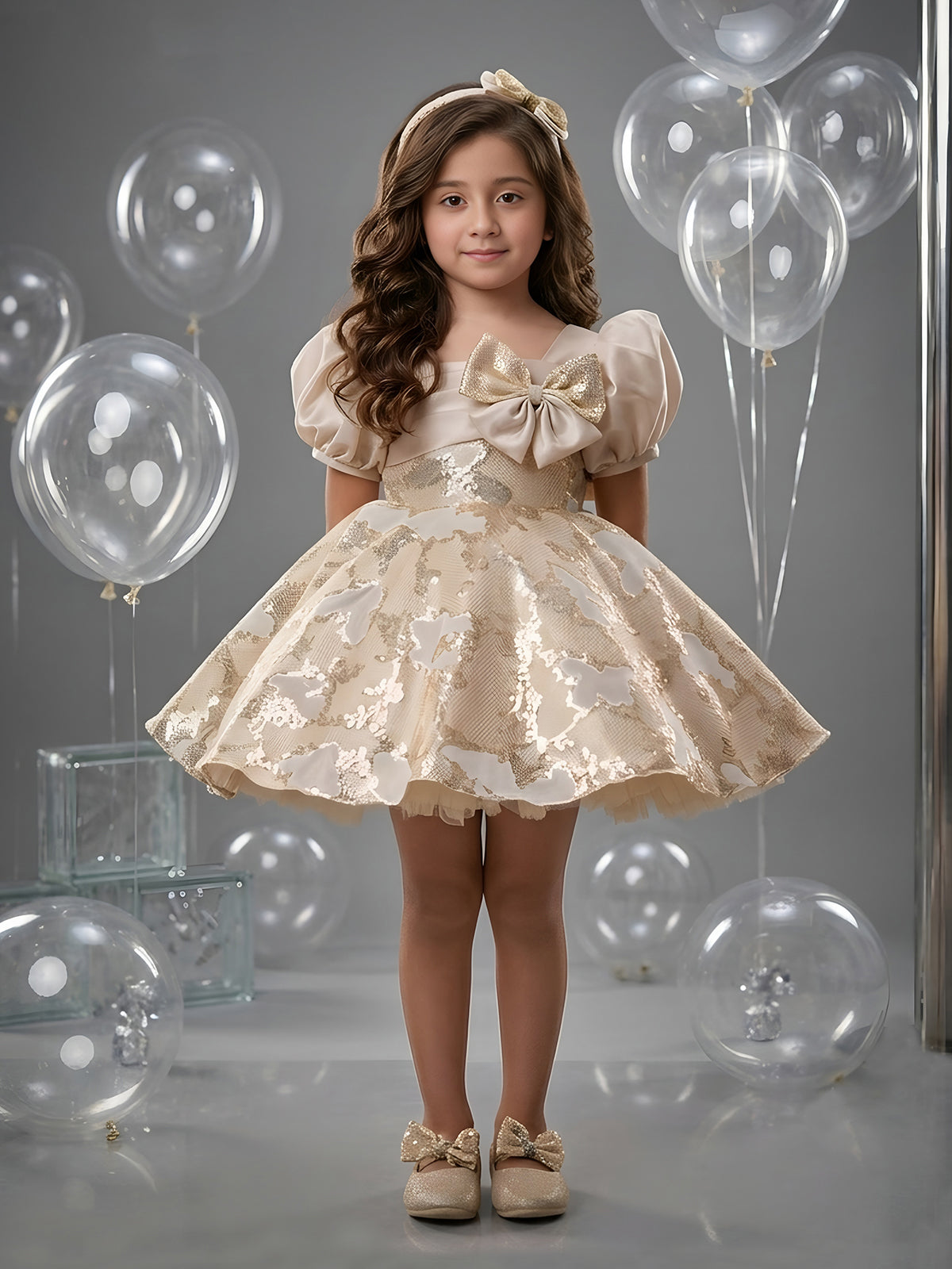 Cream zari flare girls frock