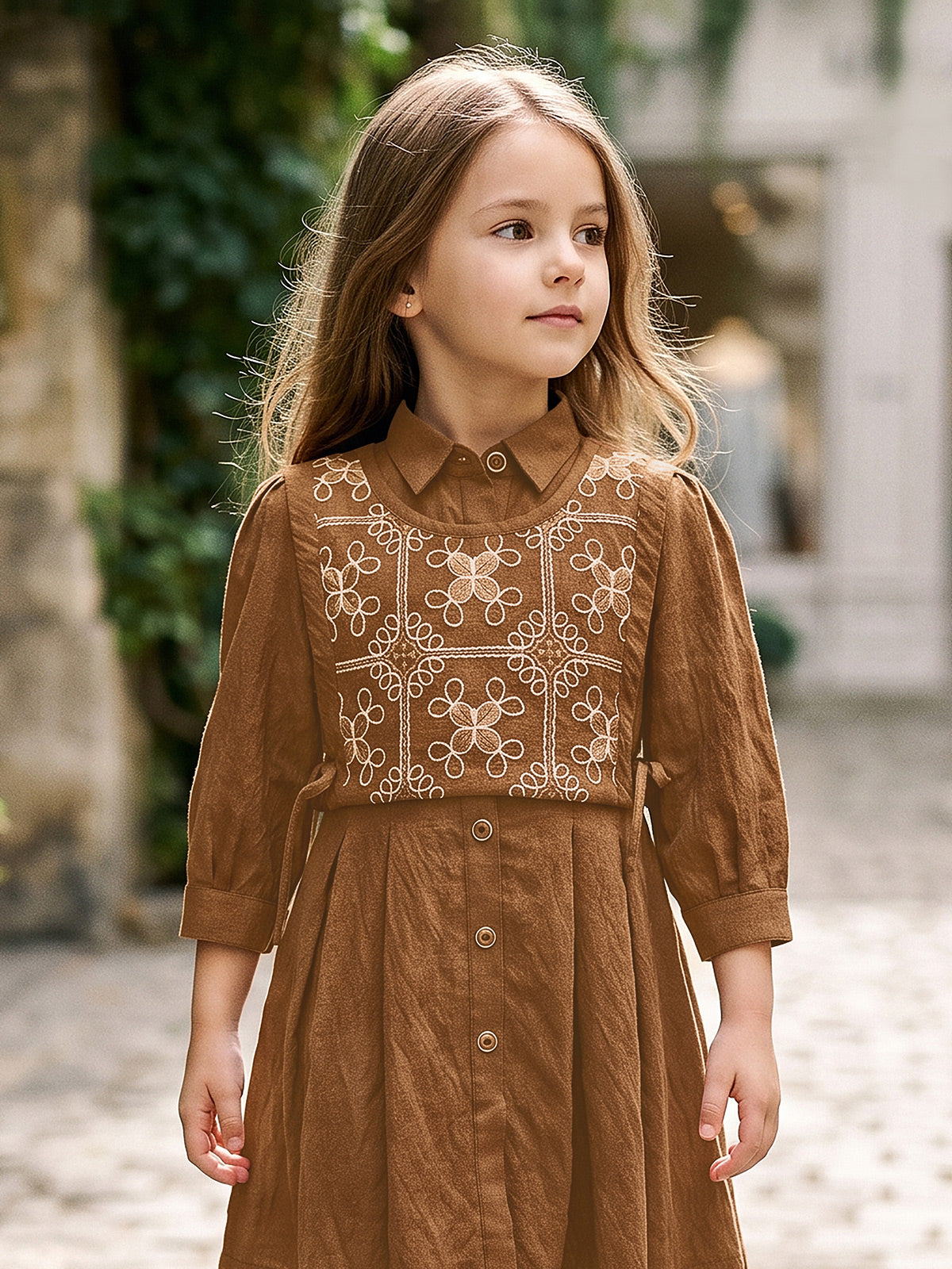 Brown embroidered girls frock
