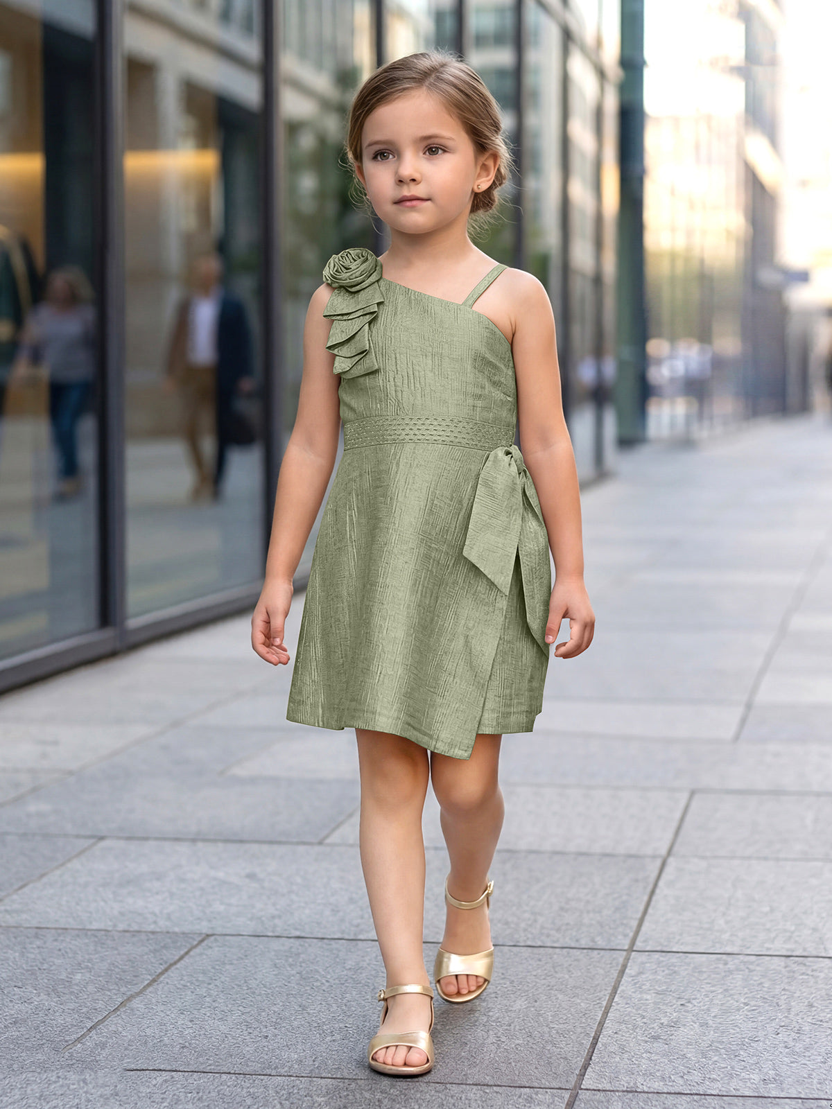 Pista green one shoulder girls dress