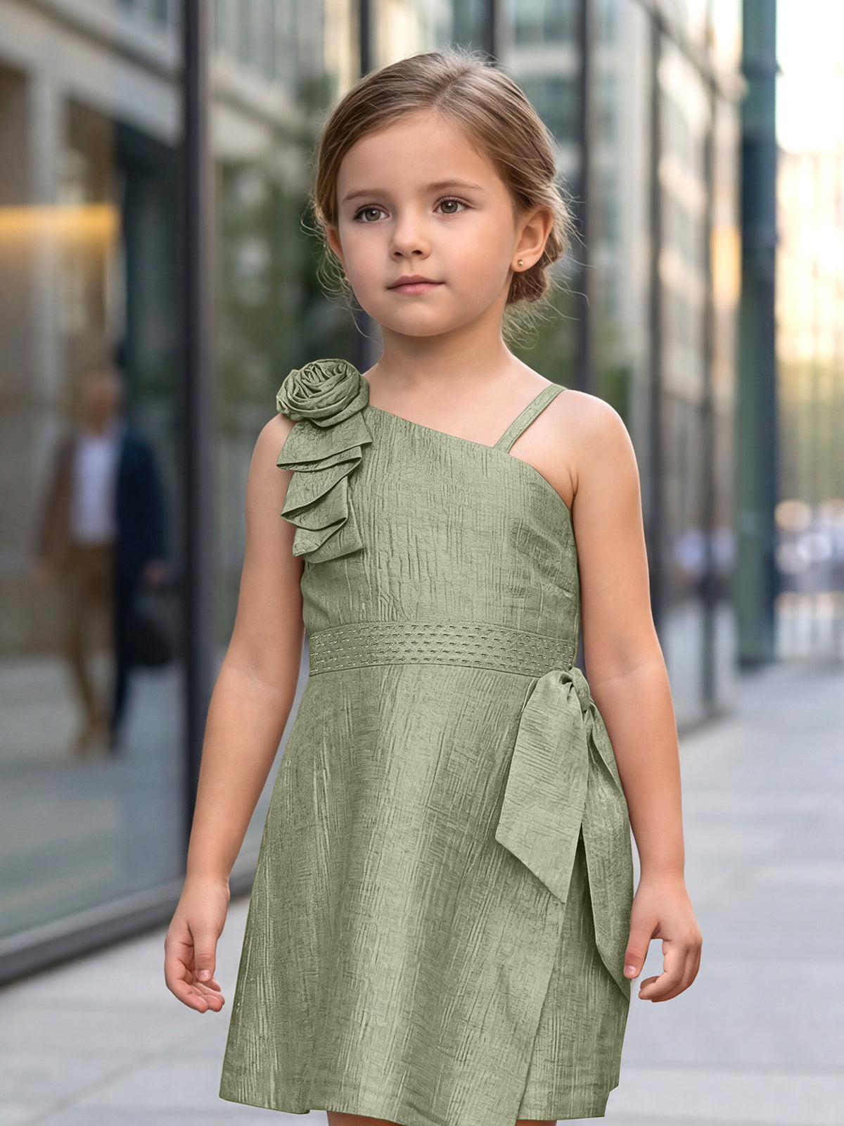 Pista green one shoulder girls dress