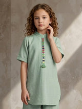 Pista green embroidered girls co-ord set