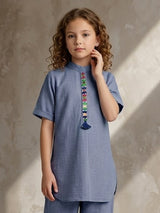 Stone blue embroidered girls co-ord set