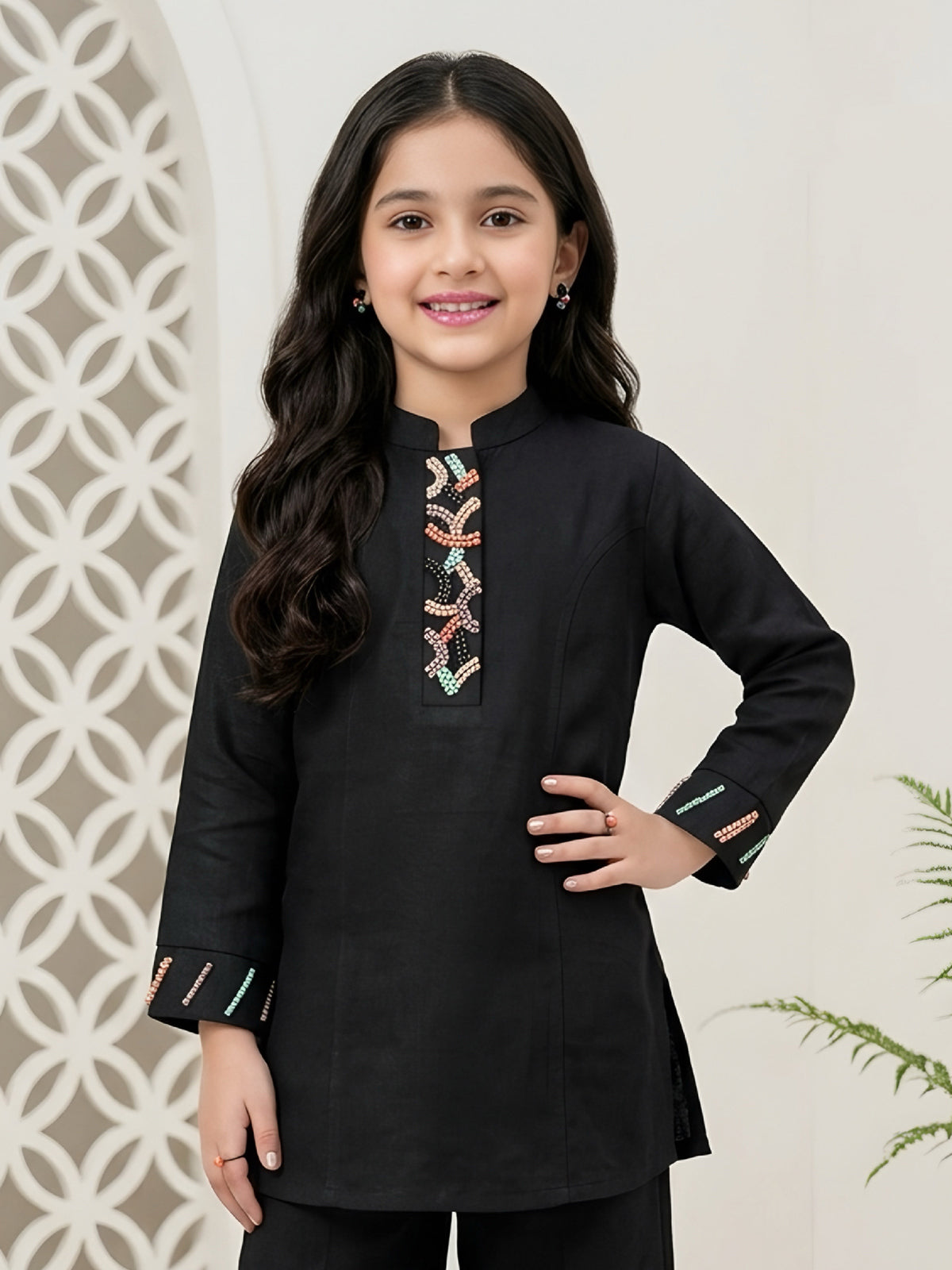 Black embroidered girls co-ord set