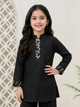 Black embroidered girls co-ord set