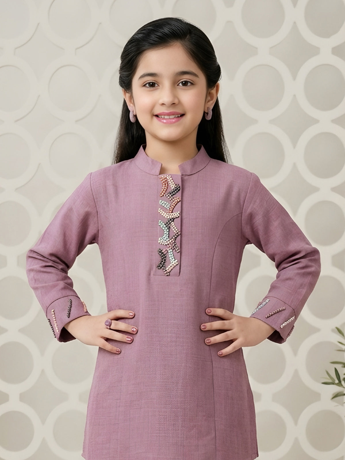 Dusty pink embroidered girls co-ord set