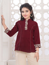 Maroon embroidered girls co-ord set