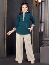 Rama blue embroidered girls co-ord set