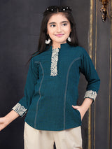 Rama blue embroidered girls co-ord set