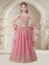 Pink scalloped flare girls lehenga choli