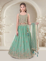 Green zardosi festive girls lehenga choli