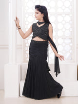 Black cutdana detailed girls lehenga choli