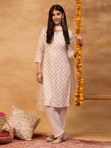 Off white botanical printed women kurti set