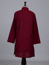Maroon boys cotton blend kurta suit with thread weaving
