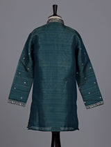 Peacock green boys Tussar silk blend kurta suit with aabla