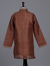 Brown boys Tussar silk blend kurta suit with aabla work
