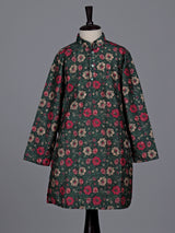 Teal green boys cotton silk kurta suit with floral work
