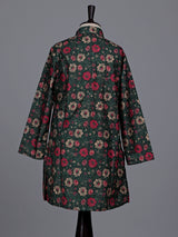 Teal green boys cotton silk kurta suit with floral work