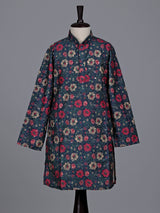 Blue boys cotton silk kurta suit with floral embellishments