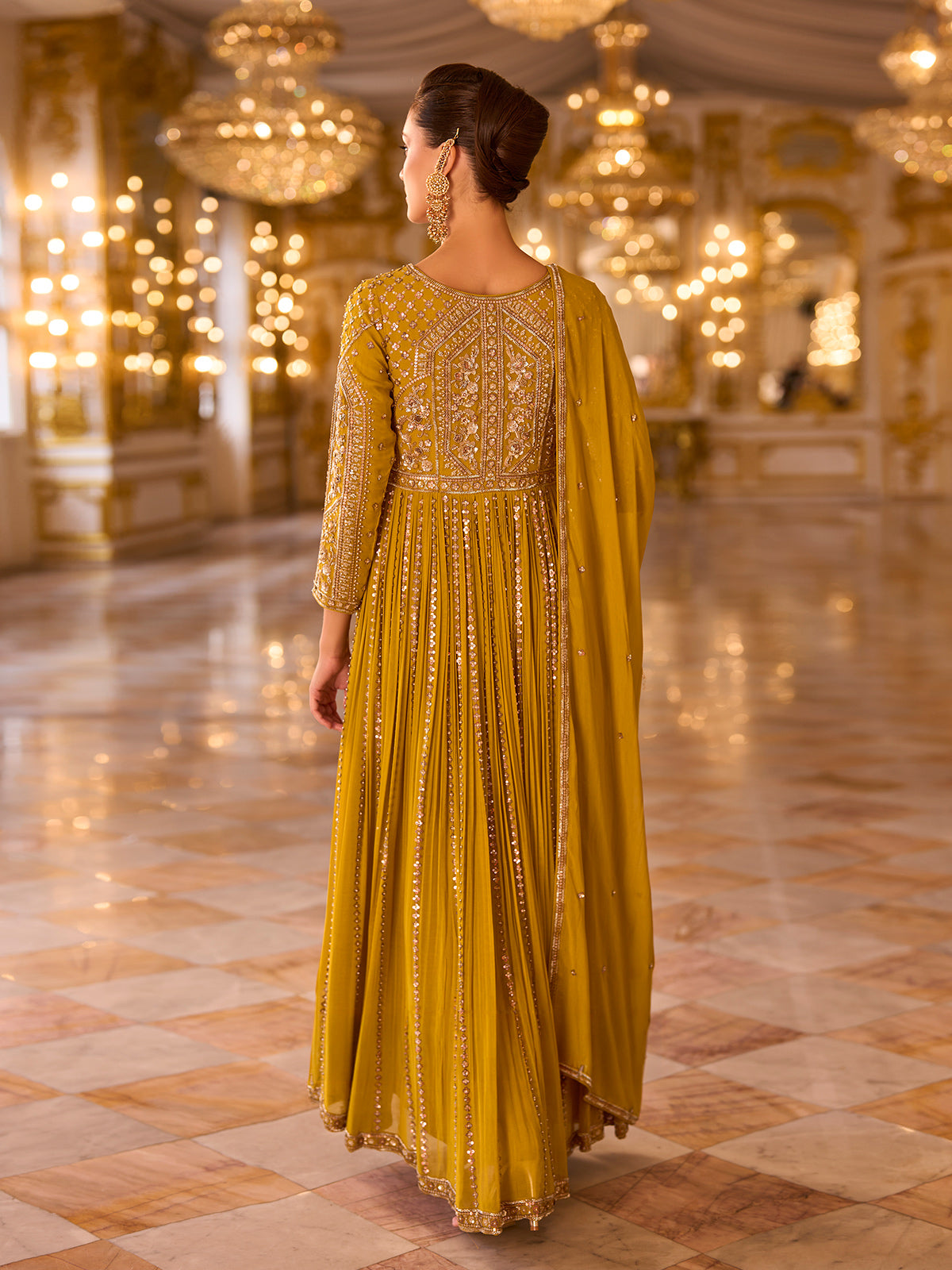 Mustard yellow regal mughal womens floor suit