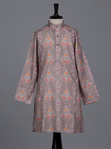 Fawn beige boys linen silk kurta suit with bandhani print