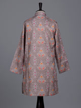Fawn beige boys linen silk kurta suit with bandhani print