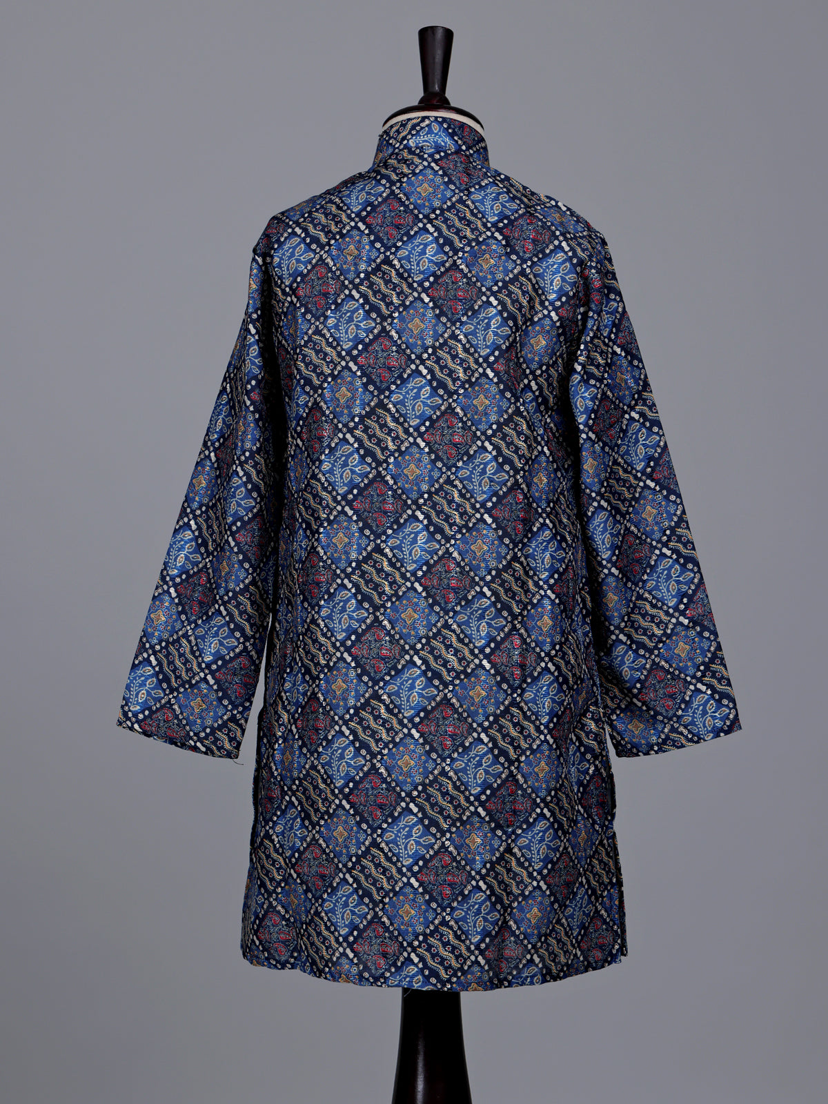 Blue boys silk blend kurta suit with printed thread weaving