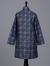 Blue boys silk blend kurta suit with printed thread weaving