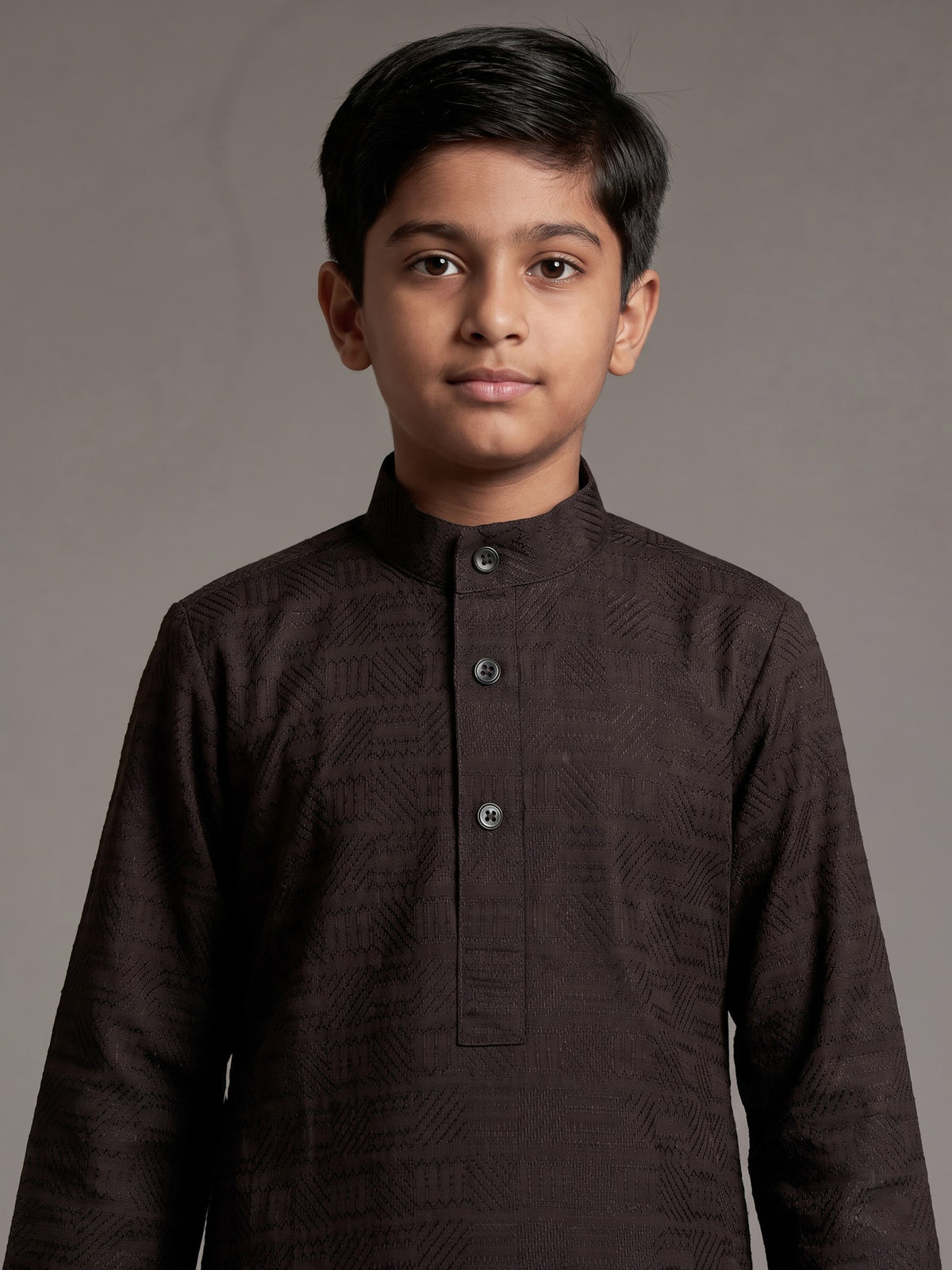 Brown boys cotton kurta suit with elegant thread weaving