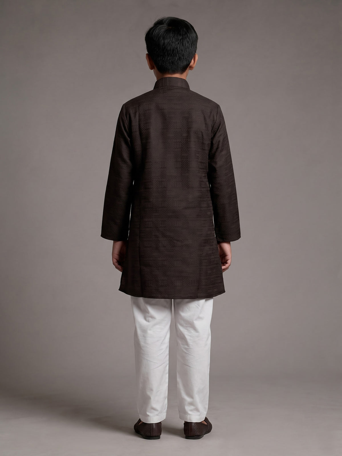 Brown boys cotton kurta suit with elegant thread weaving