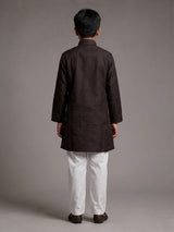 Brown boys cotton kurta suit with elegant thread weaving