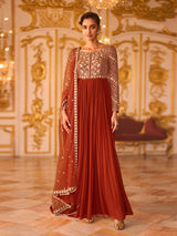 Rust orange exquisite embellished womens floor suit