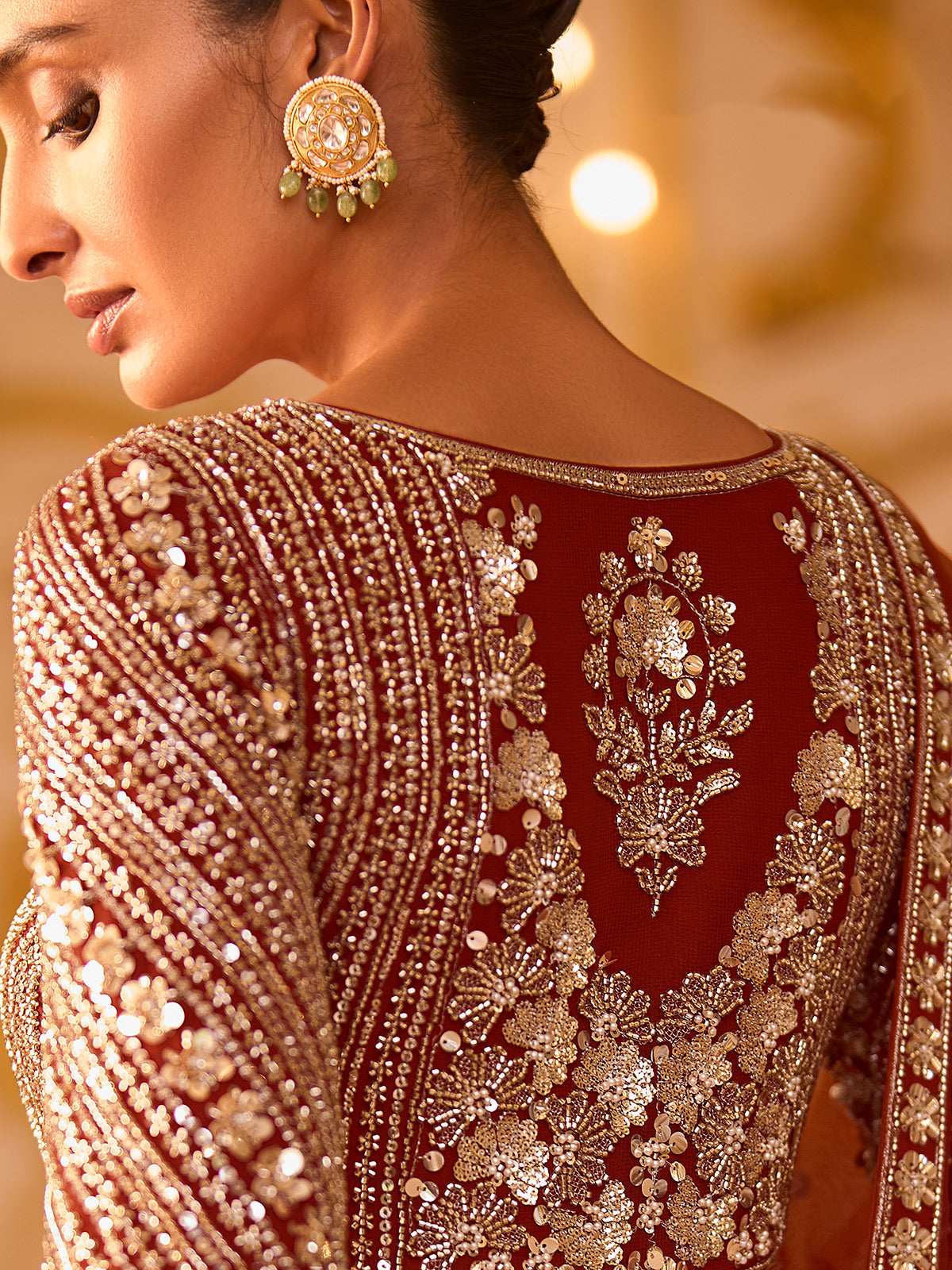 Rust orange exquisite embellished womens floor suit