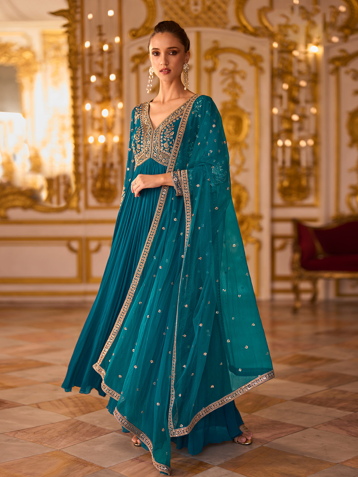 Rama blue majestic mughal womens floor suit