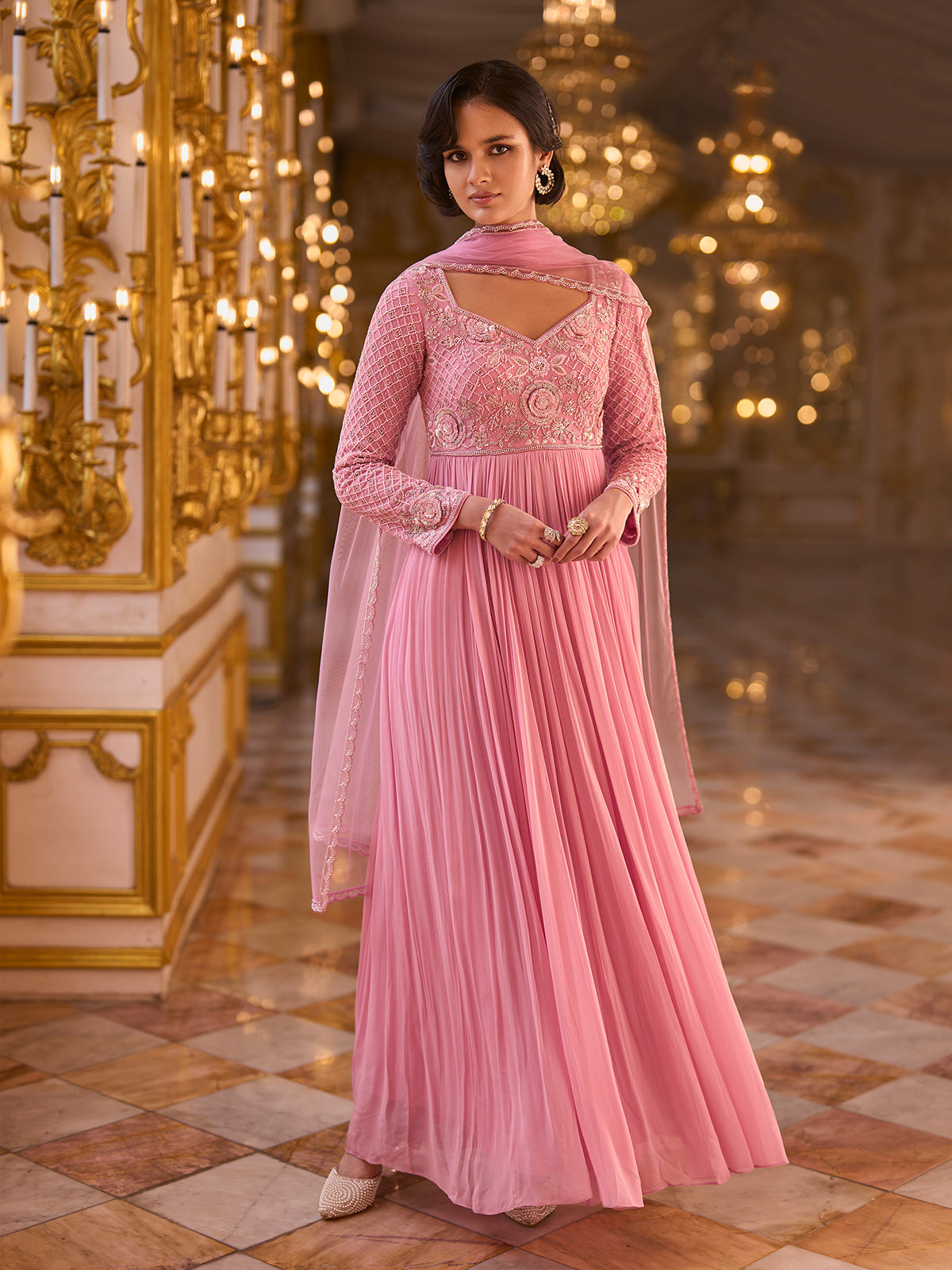Magenta pink opulent floral womens floor suit