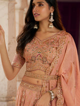 Onion pink floral silk women lehenga choli