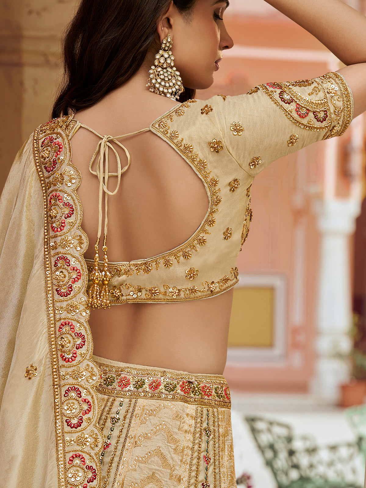 Cream mughal garden women lehenga choli