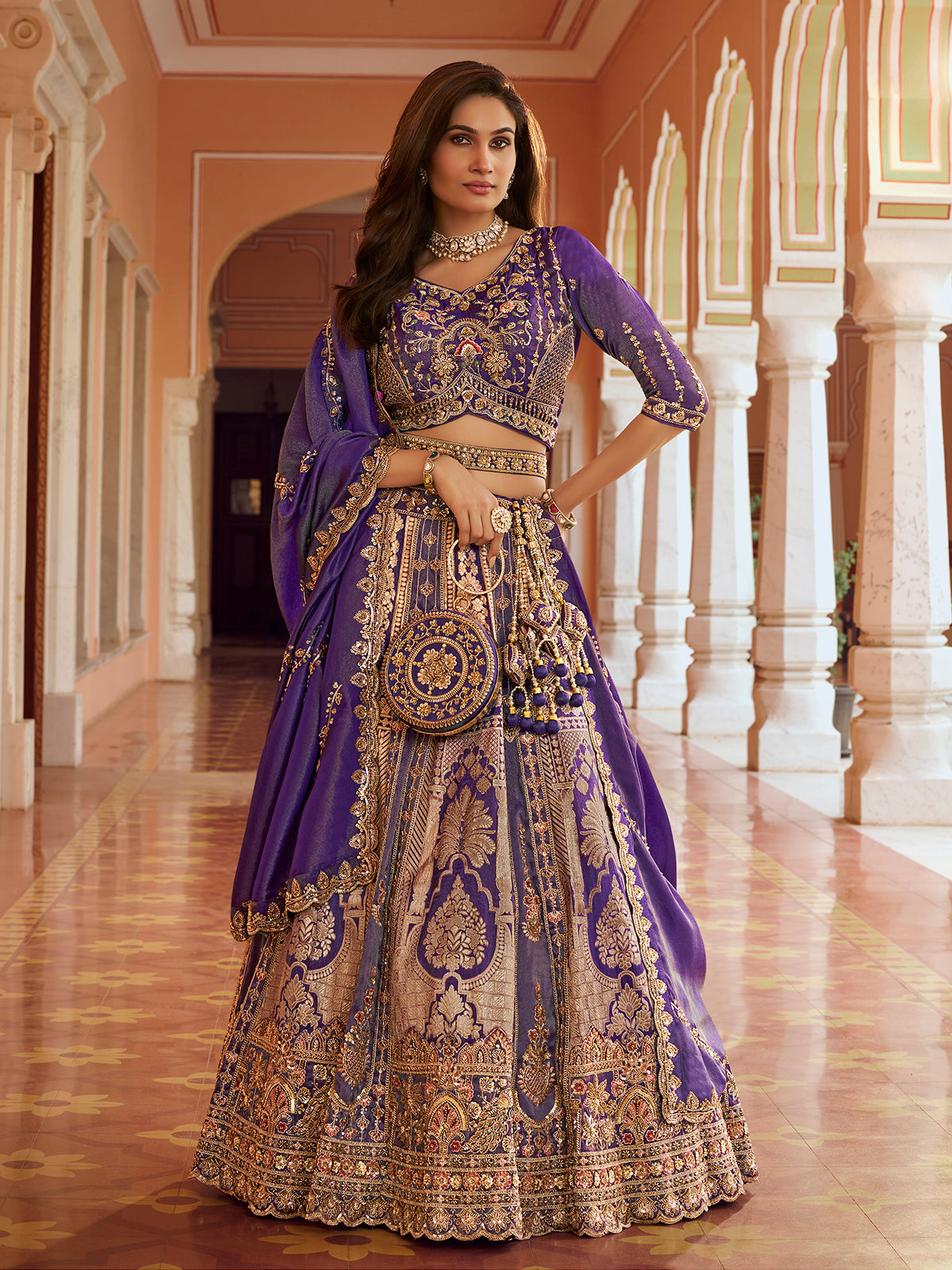Purple jharokha motif women lehenga choli