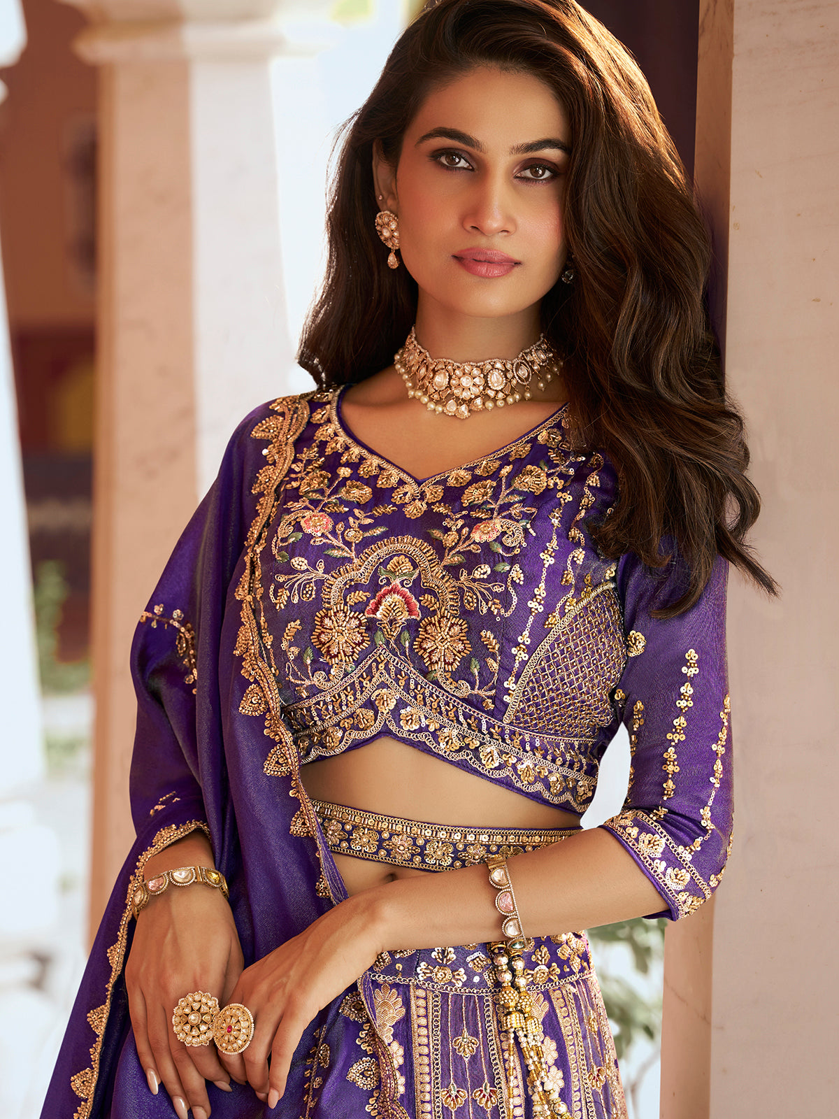 Purple jharokha motif women lehenga choli
