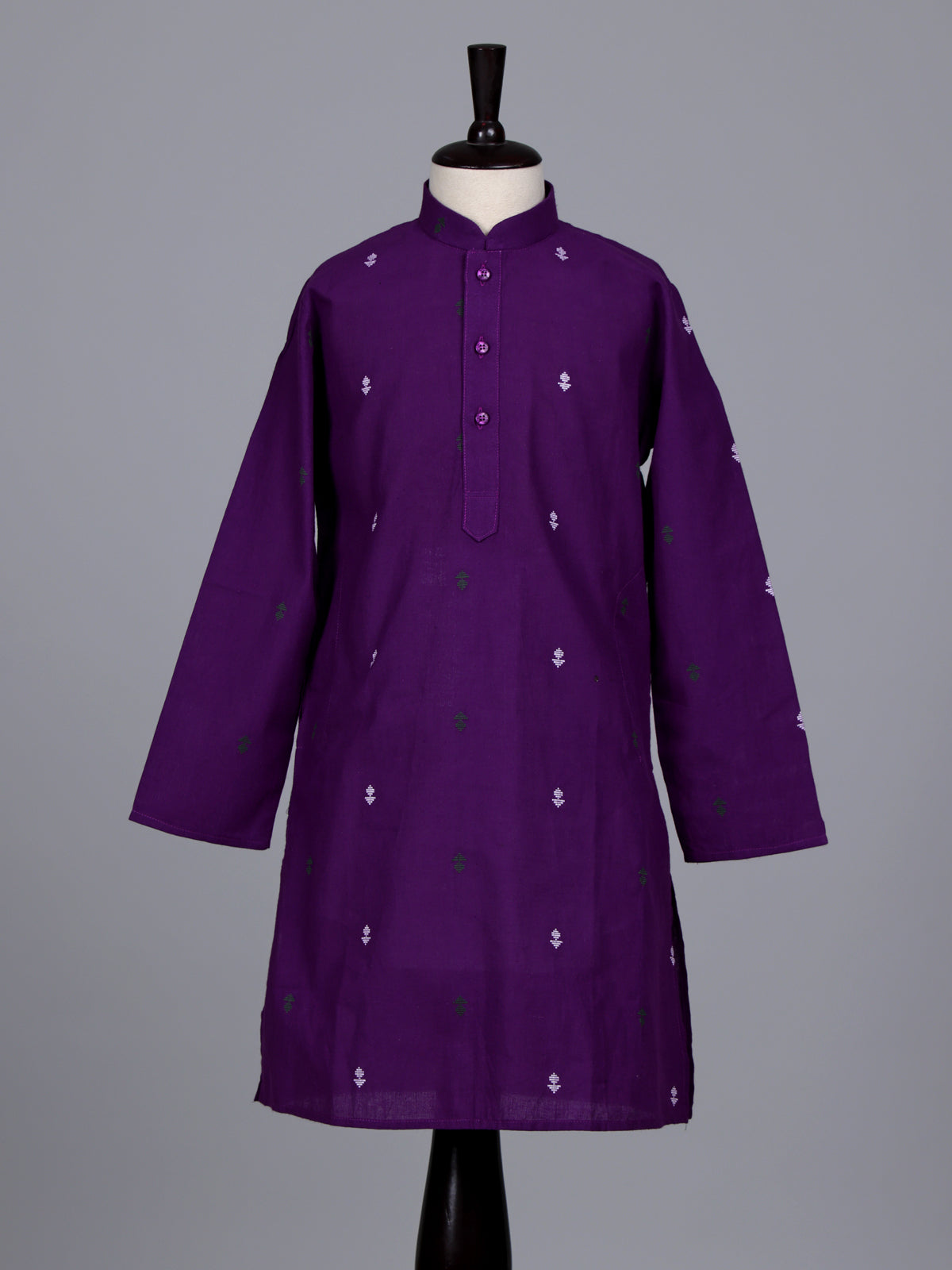Purple boys cotton kurta suit with intricate butti thread work