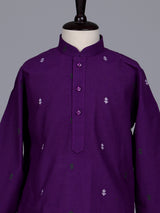 Purple boys cotton kurta suit with intricate butti thread work