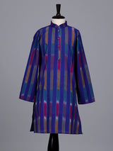 Royal blue boys cotton silk kurta suit with stripe print