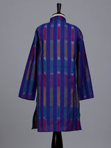 Royal blue boys cotton silk kurta suit with stripe print