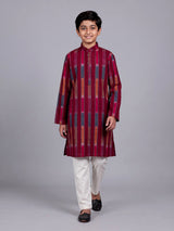 Maroon boys cotton silk kurta suit with elegant stripe print